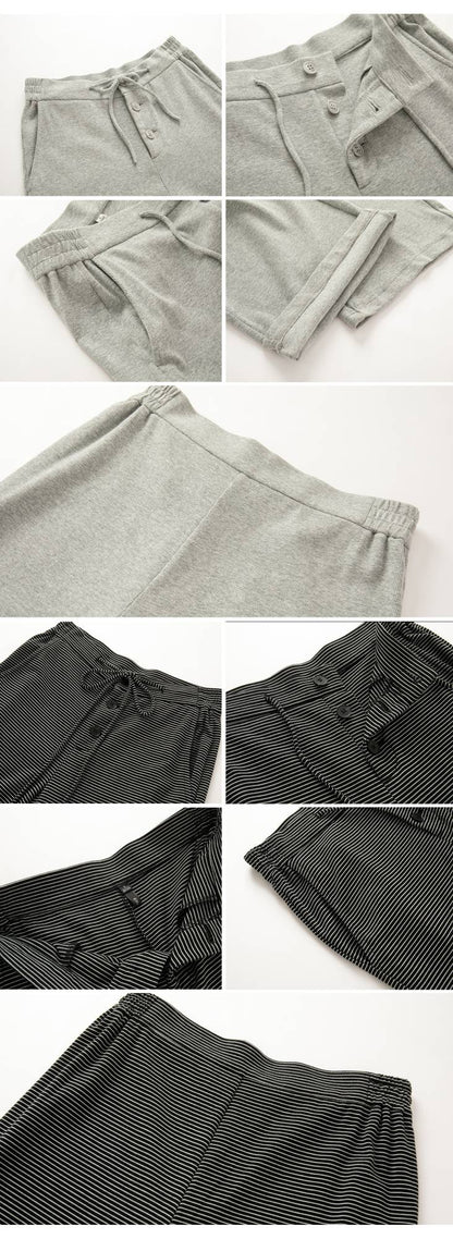 Baishiwang Silk Blend Knitted Pants Women's Summer Loose Casual Drape Long Striped Trousers Versatile Comfortable Long Pants