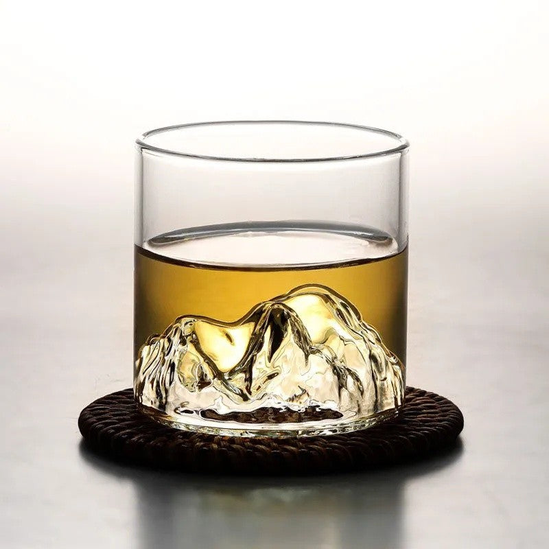 Conjunto de Copos de Uísque de Montanha Glacial 3D Japonesa - Copos Baixos & para Pedras com Caixa de Presente de Madeira para Uísque, Vodka, Vinho
