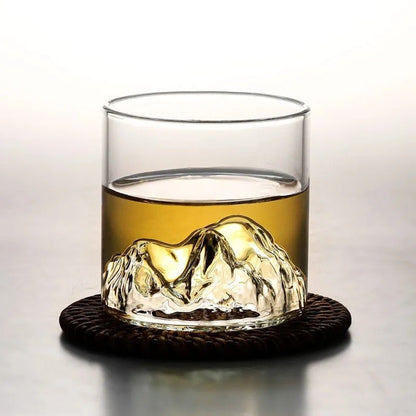 Conjunto de Copos de Uísque de Montanha Glacial 3D Japonesa - Copos Baixos & para Pedras com Caixa de Presente de Madeira para Uísque, Vodka, Vinho