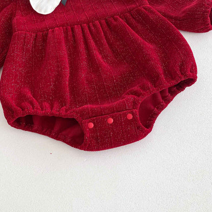 Newborn Christmas Red Clothes Autumn Kids Baby Girls Sweet Petal Collar Princess Rompers Infant New Baby Girls Rompers Clothes