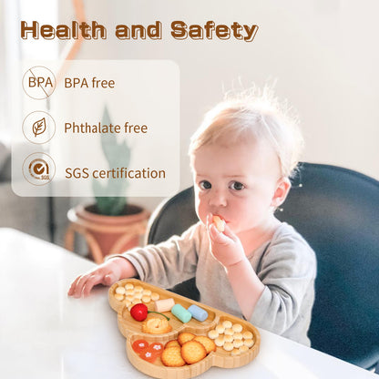 Wooden Baby Feeding Bowl Cartoon Elephant Clouds Bamboo Kids Feeding Dinnerware With Silicone Suction Cup Anti-hot Tableware