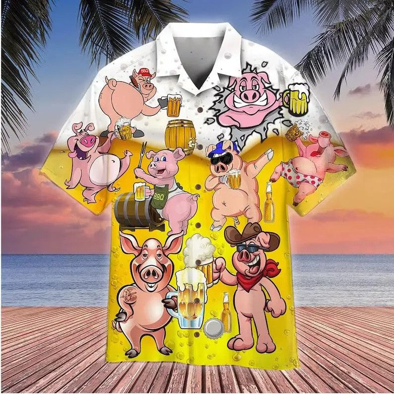 Cute Pig Hawaii Shirt Pink Pig Summer Aloha Shirts Barchelory Party Outfit, Funny Hawaii Shirt, Pig Lovers,Gift For Farmers Tops