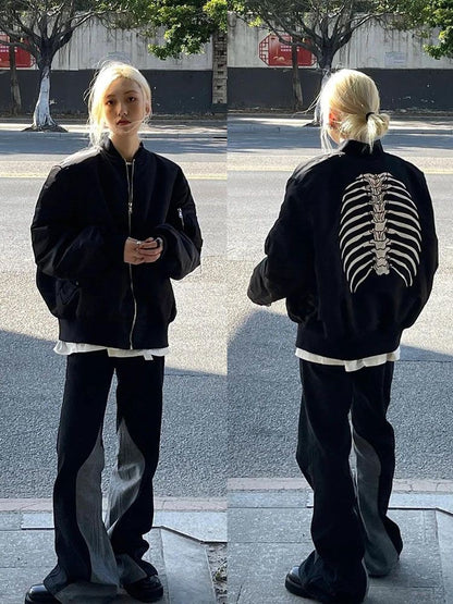 2024 New Autnmn Vintage Jackets Bomber Jacket Women Black Gothic Harajuku Grunge American Baseball Jacket Couple Cool Outerwear