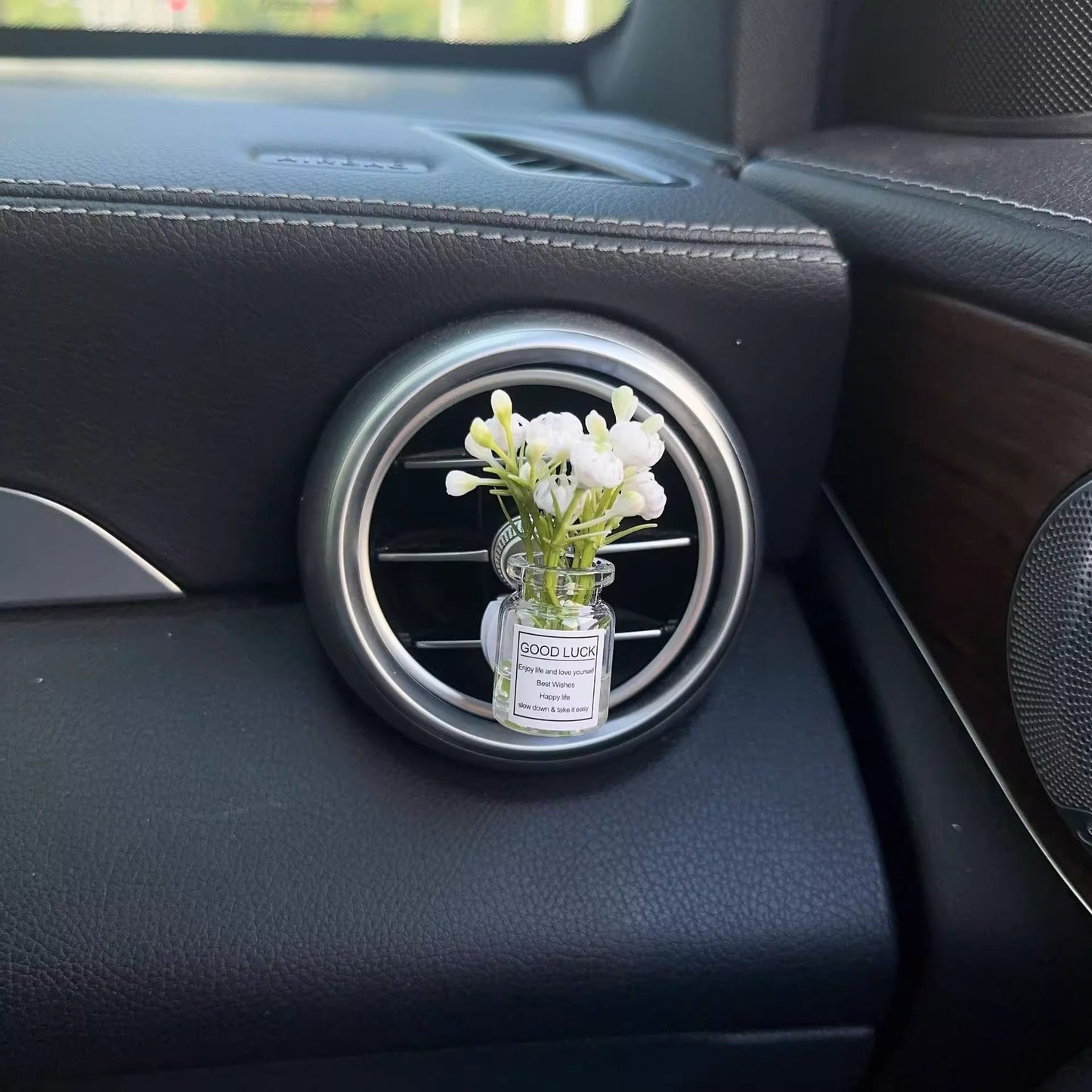 Enfeites de clipe de saída de ar do console central do carro, flores simuladas, clipe de carro, enfeites de vaso de vidro de jasmim, respira bebê para meninas, decorações