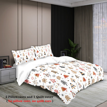 3-piece Christmas themed Christmas tree pattern print (1 duvet cover+2 pillowcases, no core) comfortable bedding set