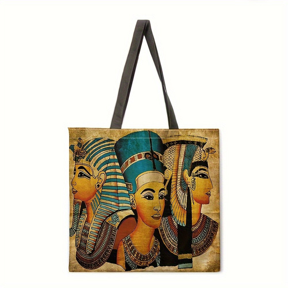 Egyptian Art Print Linen Tote Bag  Foldable Shoulder Handbag for Beac Casual Shopping Bag Daily Handbag Multi-functional