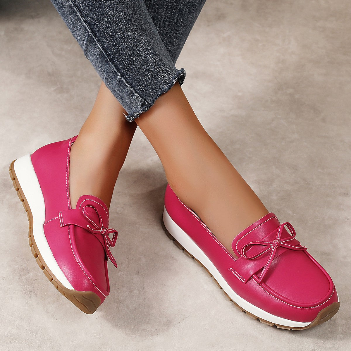 Genuine Leather Women Flats Fashion Casual Women Shoe Moccasins Shoes Woman Slip on Flat Shoes Black Ladies Shoes Plus Size