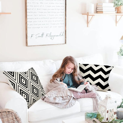 Black Beige Throw Pillows Covers Geometric Linen Wave Cushion Covers for Sofa Outdoor Patio