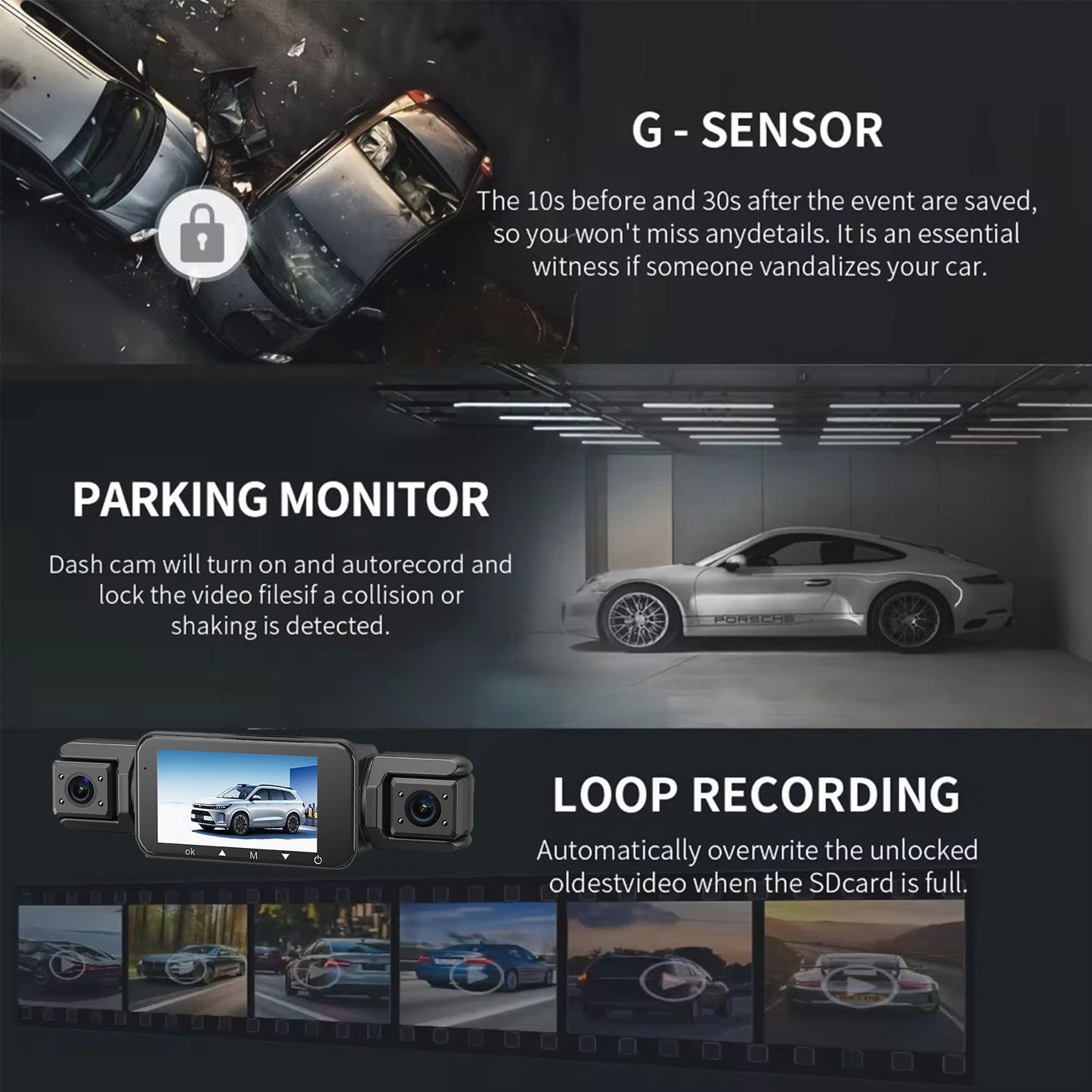 Câmera automotiva (Dashcam) 4 canais Black Box WiFi Câmera de condução FHD 1080P Visão Noturna Gravação em Loop adiciona kit de fiação acessórios automotivos