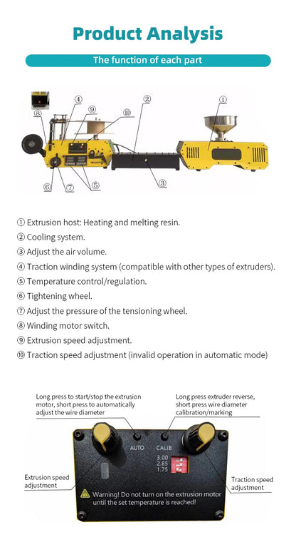 HT400 Desktop Extruder 3D Printing Filament Maker Automatic Wire Diameter 1.75mm 3mm for PLA PETG PA ABS PC PP ABS