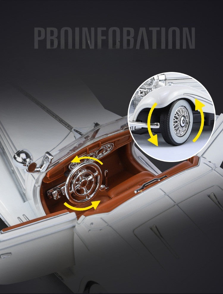 Simulação 1/24 Escala Benz 500K 1936 Clássico Modelo Carro Vintage Com Caixa de Exibição Presente de Aniversário Menino Coleção Miniatura Carro