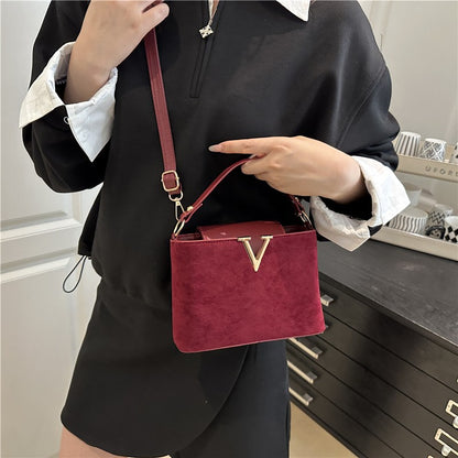 Fashionable Mini Suede Women's Bag, Faux Suede Tote Bag, Hardware Lock Buckle Decoration Handbag Purse Shoulder Cross Body Bags