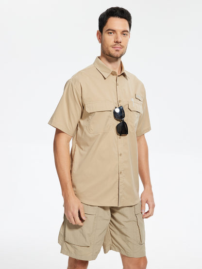 Men's UPF 50+ Short Sleeve Sun Protection Fishing Shirts, Rashguard Casual Button Down Fishing Hiking Shirt with Breathable Mesh