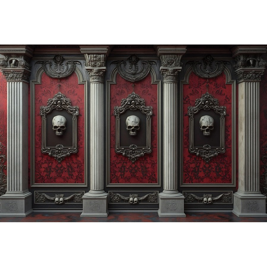 Halloween Photography Backdrops Medieval Castle Palace Horror Red Wall Curtain Skull Adults Portrait Decoration Photo Background