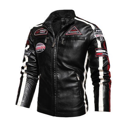 Mens Vintage Motorcycle Jacket 2024 Men Fashion New Biker Leather Jacket Male Embroidery Bomber Coat Winter Fleece Pu Overcoat