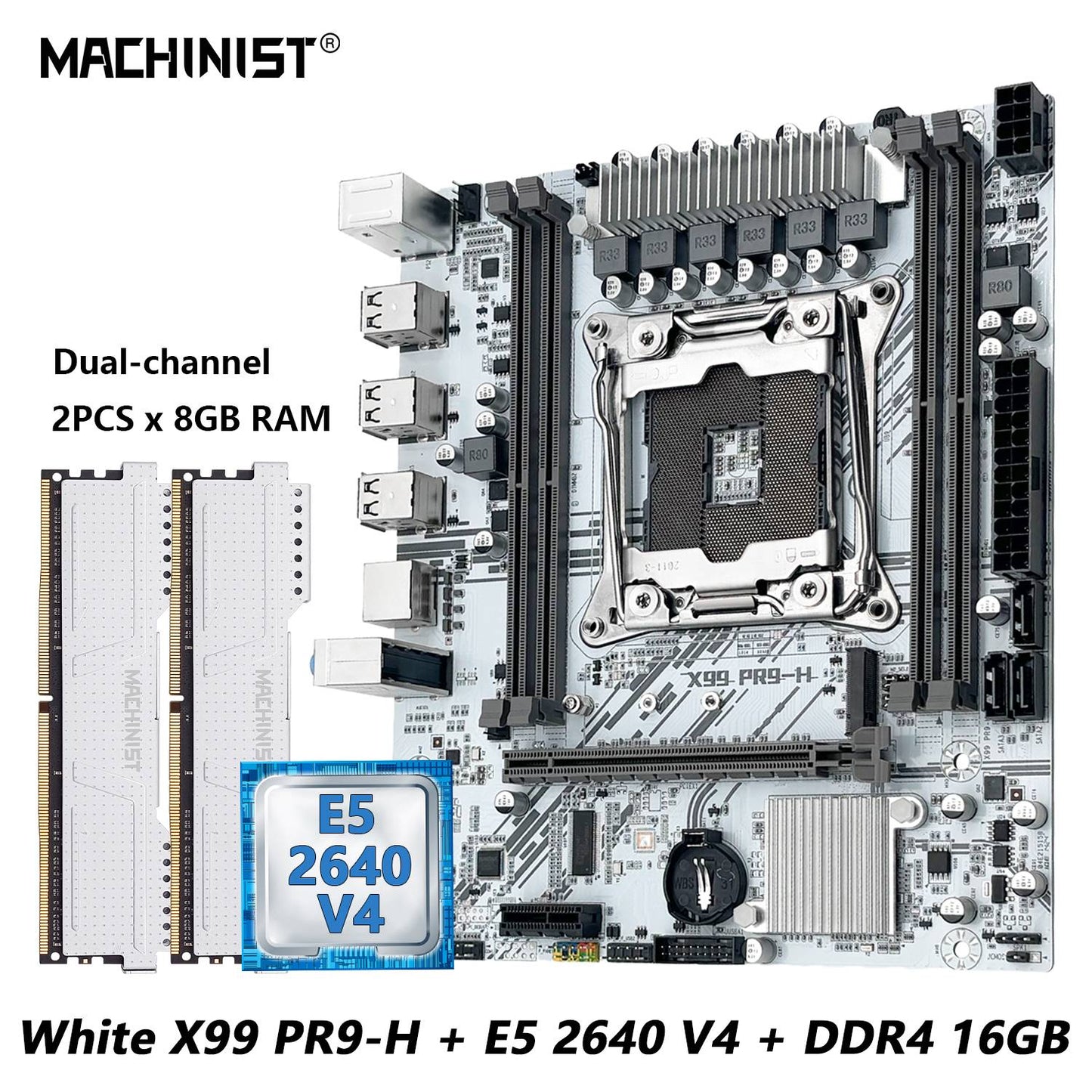 Kit placa-mãe MACHINIST X99 branca opcional Xeon E5 2640 V4 LGA 2011-3 CPU DDR4 2*8G=16GB RAM NVME/SATA M.2 combo PR9-H