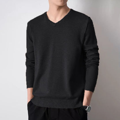 Animal Game Autumn Men's V Neck Pullover Sweaters Solid Color Casual Sweater Long Sleeve Men's Basic Underwear Trend Outerwear