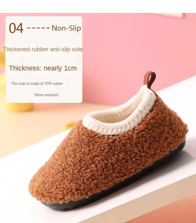 Children Cotton Slippers Solid Warm Kids Winter Home Shoes Boys Girls Plush Floor Shoes Indoor Soft Sole Anti-slip Cotton Shoes