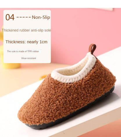 Children Cotton Slippers Solid Warm Kids Winter Home Shoes Boys Girls Plush Floor Shoes Indoor Soft Sole Anti-slip Cotton Shoes