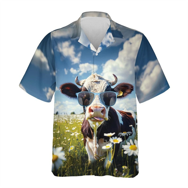 New Men's Shirts Hawaii Farm Style Animal Pattern 2025 Short Sleeve Aloha Blouse Cow Print Summer Casual Hawaiian Funny Camisa