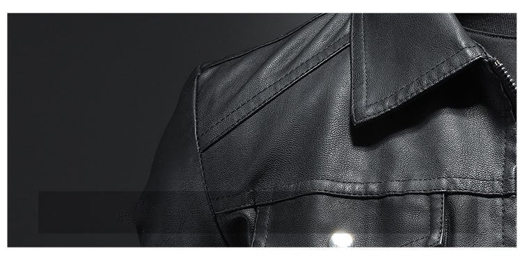 Men's lapel leather jacket autumn oversized slim motorcycle riding suit winter thickened PU leather waterproof work clothes