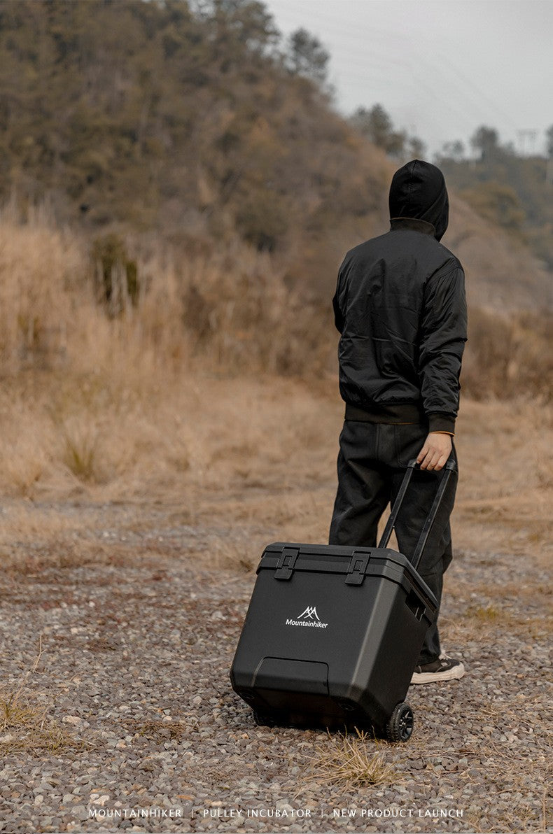 Refrigerador Externo MOUNTAINHIKER 36L com Rodas e Carrinho Incubadora Portátil Caixa Térmica Churrasco Carro Polia Caixa Térmica Caixa Refrigeradora