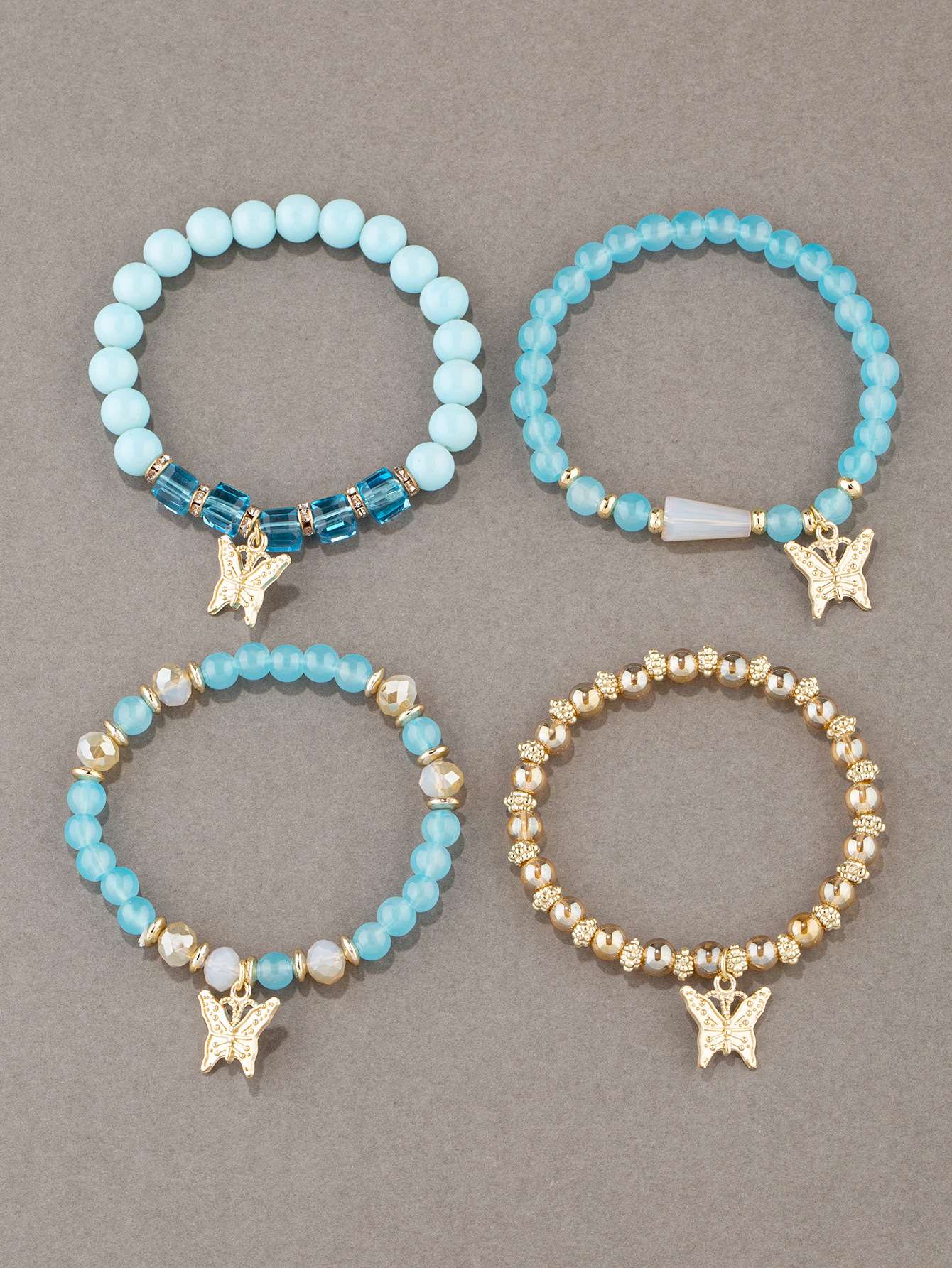 Conjunto de Pulseiras Femininas Boho com 4 Peças, Borboleta, Cristais e Miçangas, Joias da Moda, Presente para Festas
