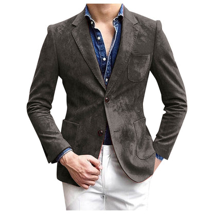 Casual Blazer One Button Business Suit Jacket Mens Fashion Velvet Long Sleeve Pockets Lapel Suit Jacket Blazers Para Hombre