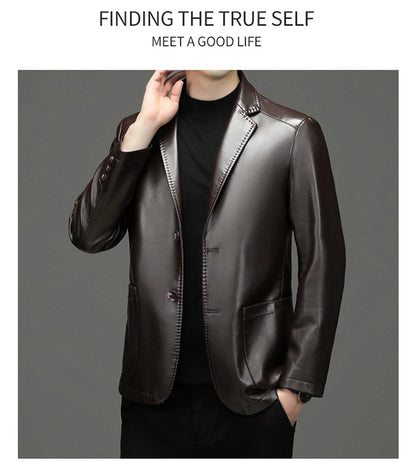 2025 Autumn Winter Men's Genuine Leather Blazers Jackets Slim Fit Suits Coats Business Casual Genuine Leather Suits Jackets Male