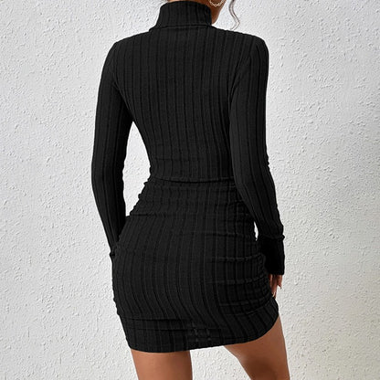 Women Dresses Elegant Party Autumn Winter New Turtleneck Long Sleeves Sexy Sheath Mini Dresses Bodycon Club Knitted Dress