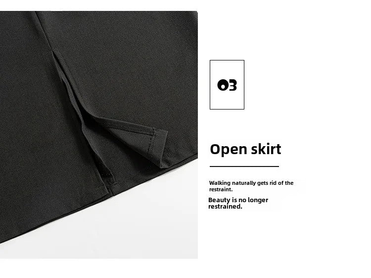 Grey High-waisted A- line Skirt Half Dress Petite Long Dress Autumn/winter For Women Side Slit Workwear