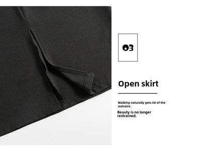 Grey High-waisted A- line Skirt Half Dress Petite Long Dress Autumn/winter For Women Side Slit Workwear