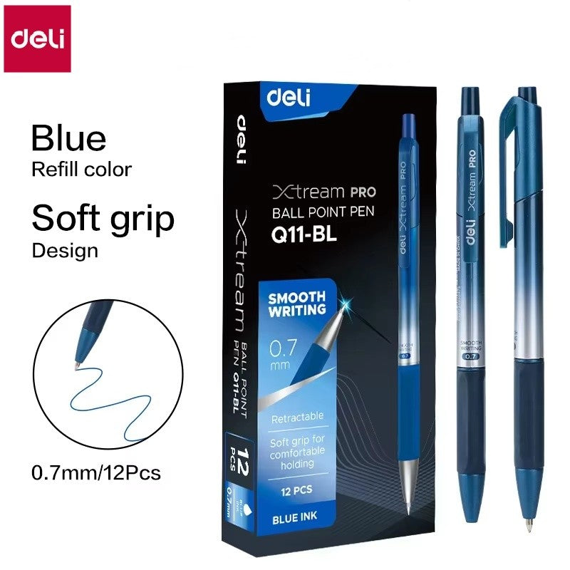 DELI Smooth Writing Ballpoint Pens 0.7mm Black and Blue Ink Pens 12PCS Pack of Retractable Ballpoint Pens for Office School Home
