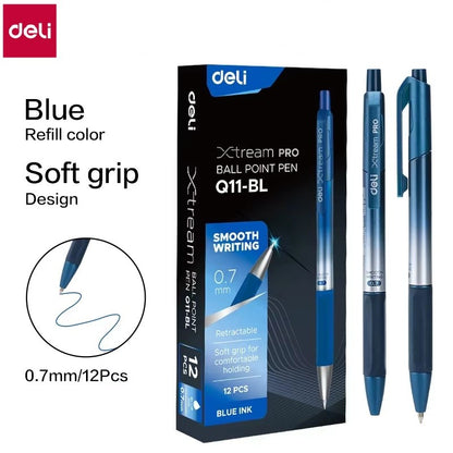 DELI Smooth Writing Ballpoint Pens 0.7mm Black and Blue Ink Pens 12PCS Pack of Retractable Ballpoint Pens for Office School Home