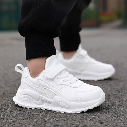 White Children's Leather Casual Shoes Boys Girls Outdoor Sports Running Sneakers Breathable Kids School Walking Non-Slip Tennis