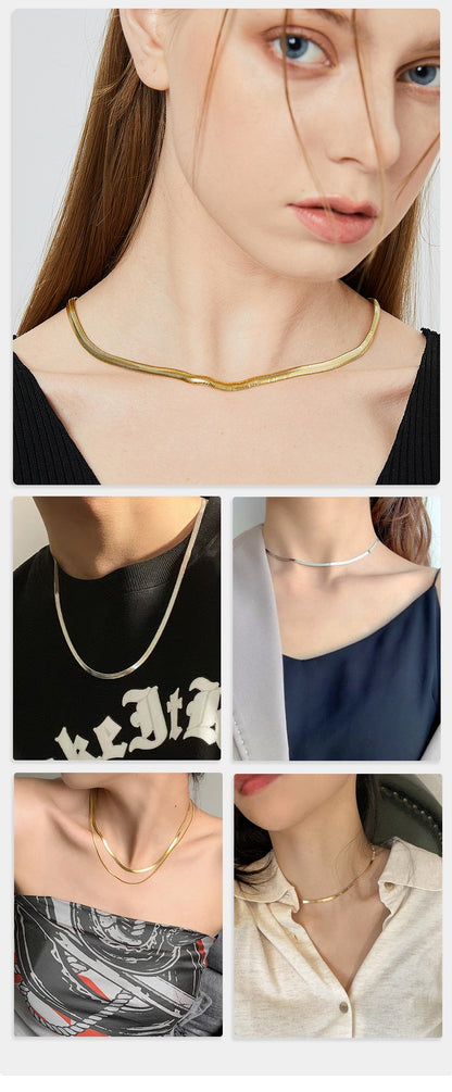 HIYEE Fashion Colar de Aço Inoxidável 40-45-50-60CM Lâmina Cobra Corrente de Osso Dourado Masculino e Feminino Joias Presentes Festa e Casamento