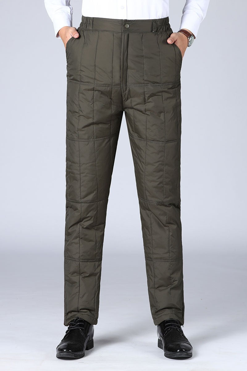 Inverno Masculino Calça de Pato Branco Cintura Alta Engrossada Quente Corta-Vento Térmica Calças para Homem de Meia-Idade PT-593