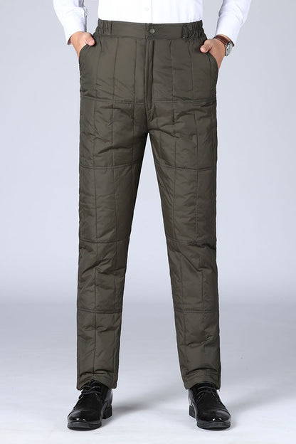 Inverno Masculino Calça de Pato Branco Cintura Alta Engrossada Quente Corta-Vento Térmica Calças para Homem de Meia-Idade PT-593