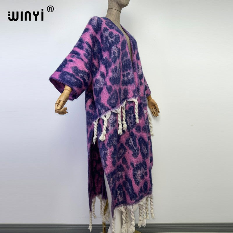 2022 WINYI Winter Women tassel Cardigan coat Loose Christmas dress robe longue Thick Warm free size Middle East Female Kaftan