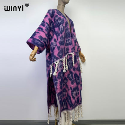 2022 WINYI Winter Women tassel Cardigan coat Loose Christmas dress robe longue Thick Warm free size Middle East Female Kaftan