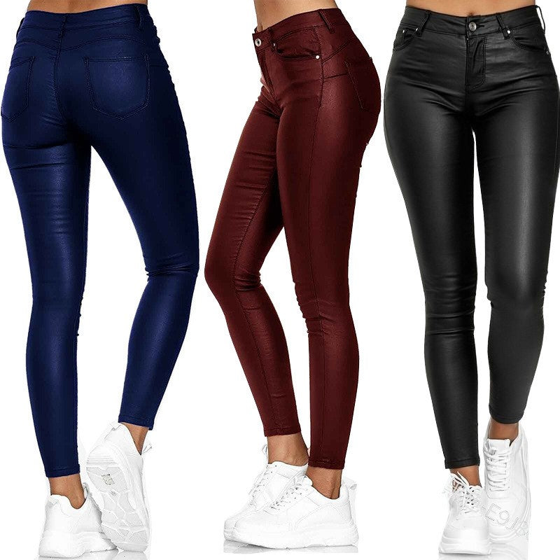 2025 Fashion Faux Leather Pants Women's Sexy Stretch Casual Leggings Solid  Leather Bodycon Pencile Pants For Women Streetwear