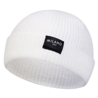 Unissex MILANO Letra Etiqueta Gorro Inverno Quente Chapéu Hip Hop Boné Gorro Toucas para Mulheres Homens