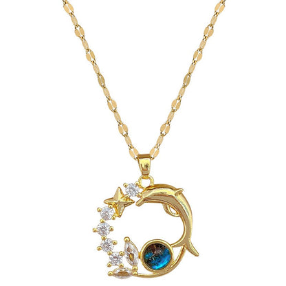 Colar Pingente Golfinho Requintado Cristal Azul para Mulheres Moda Personalizada Acessório Diário Joias de Festa Presentes de Aniversário