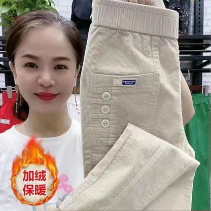 Women Warm Spring Winter Button Pockets Ruffles Vintage Big Large Plus Sizes Casual Party Fashion Loose Pant