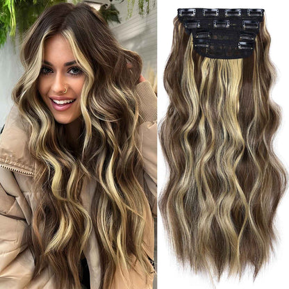 Kit 4 Peças Aplique Tic Tac Cabelo Sintético 20 Polegadas Cacheado Longo Grosso Para Mulheres Cabeça Inteira extensões de cabelo sintéticas