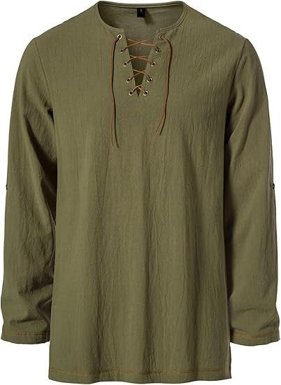 Men's Medieval Lace Up Tunic Shirt Renaissance Viking Pirate Costume Long Sleeve Retro Tops with Belt for Halloween Cosplay
