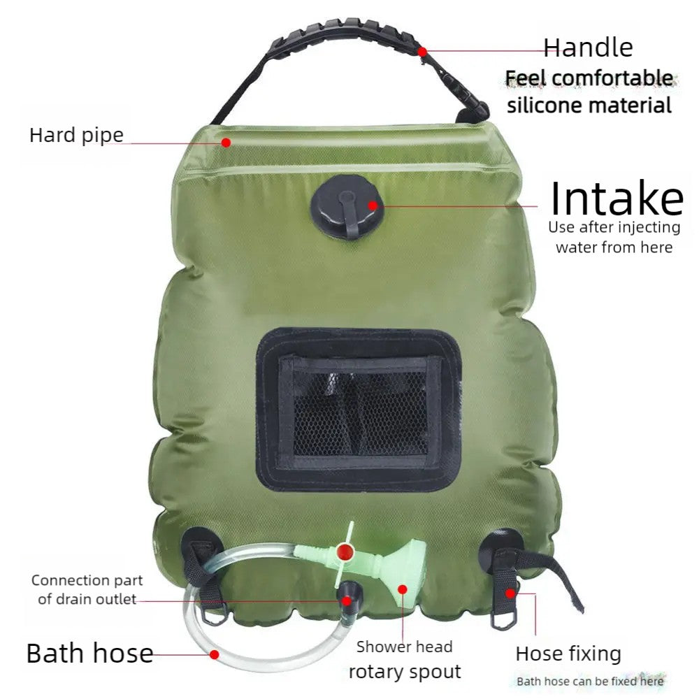 20L Solar Shower Bag,5 Gallon Military Green Camping Shower, Portable Outdoor Washing Bag for Hiking/Beach/Travel