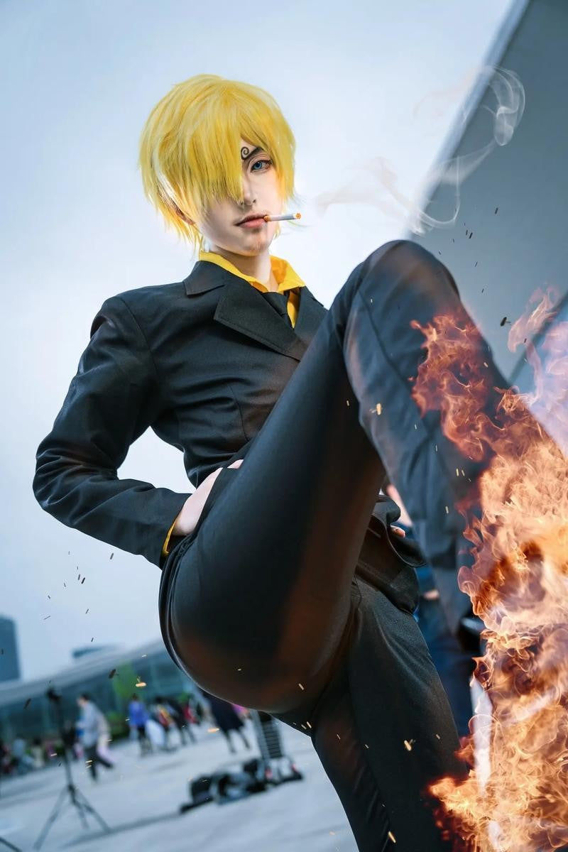 Anime One Sanji Piece Cosplay Costume Blue Yellow Shirt Suit Uniforms Full Set Halloween Party Role Play Outfit for Adult Men