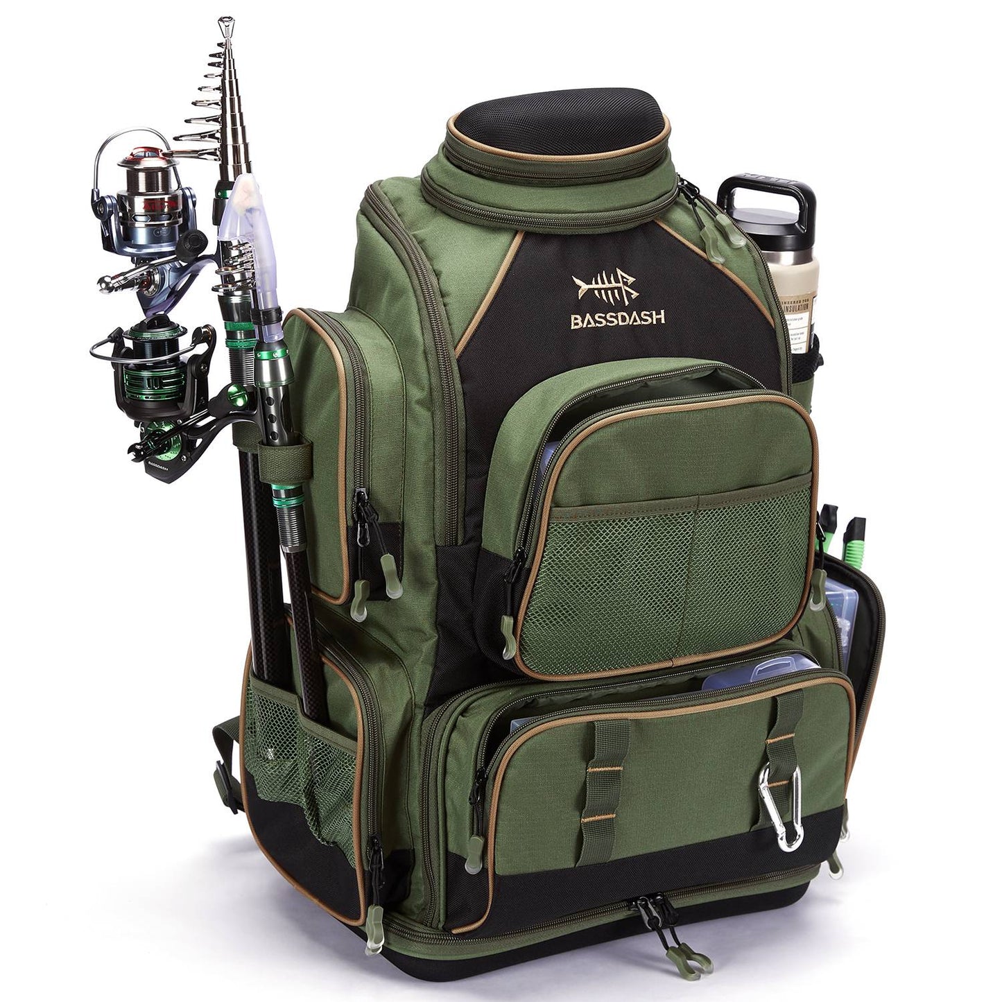 Mochila de Pesca Multifuncional Bassdash Leve Tática com Caixa de Iscas Flexível e Capa de Chuva Protetora