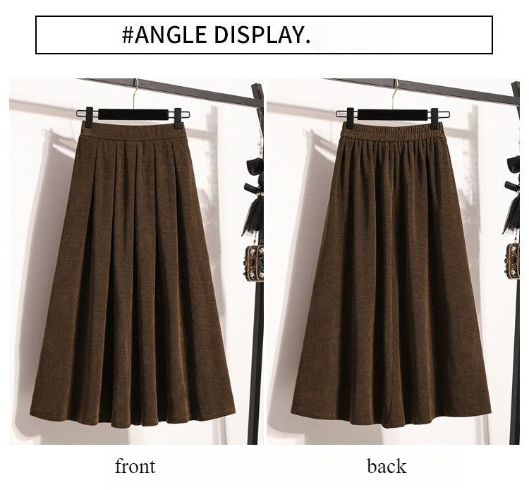 2025 Plus Size Pleated Skirts Solid Versatile Medium Length Skirt A-Line Maxi Gown Cover Autumn Winter New Half-length Skirt